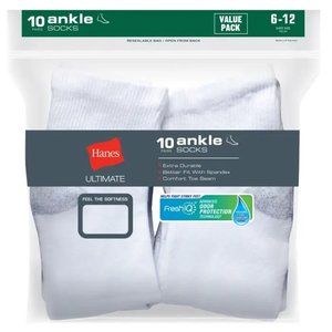Hanes Men's Ultimate Cushion Ankle Socks 10pk (6-12) - White